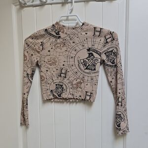 H&M Children 8-10 Years Beige Long Sleeve Hogwarts Cropped Shirt Blouse